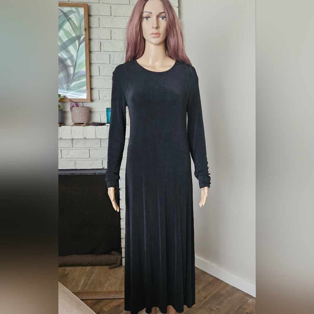 Vintage Linda Lundstrom Black Maxi Dress Long Sleeves
